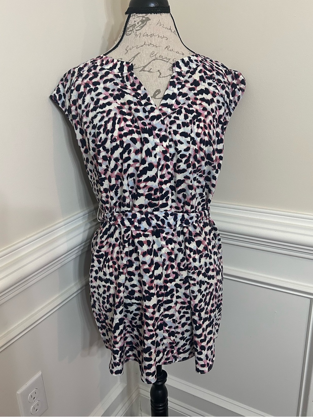 Motherhood Maternity Pink, Black and White Animal Print Blouse/Tunic